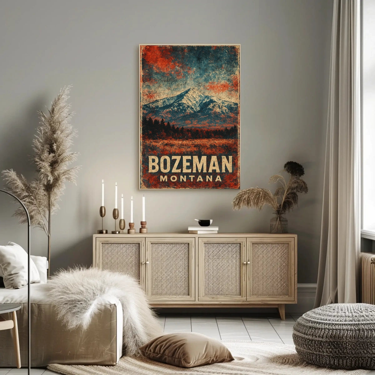 Wanderlust Bozeman Montana Mountain Town Watercolor Scenic Museum Quality Poster