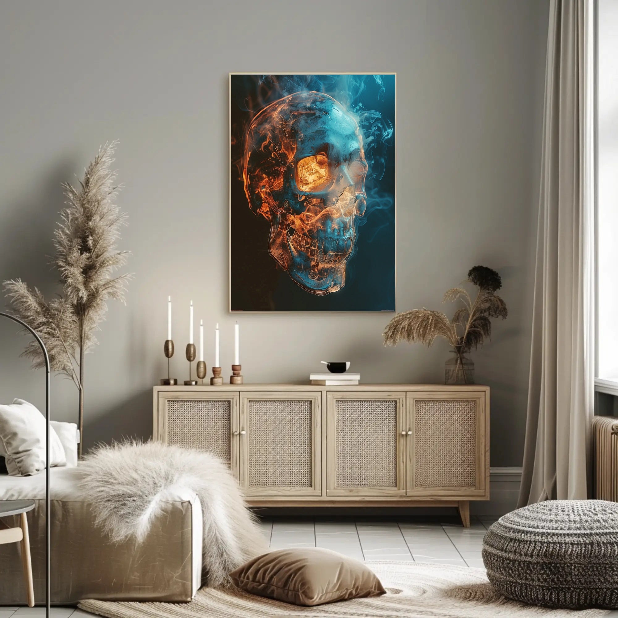 Fiery Skull Art Poster PosterGoat