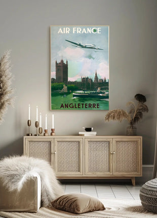 Vintage Air France Travel Poster Depicting Gothic London Landmarks