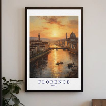Florence Italy Sunset River Cityscape Romantic Travel Poster
