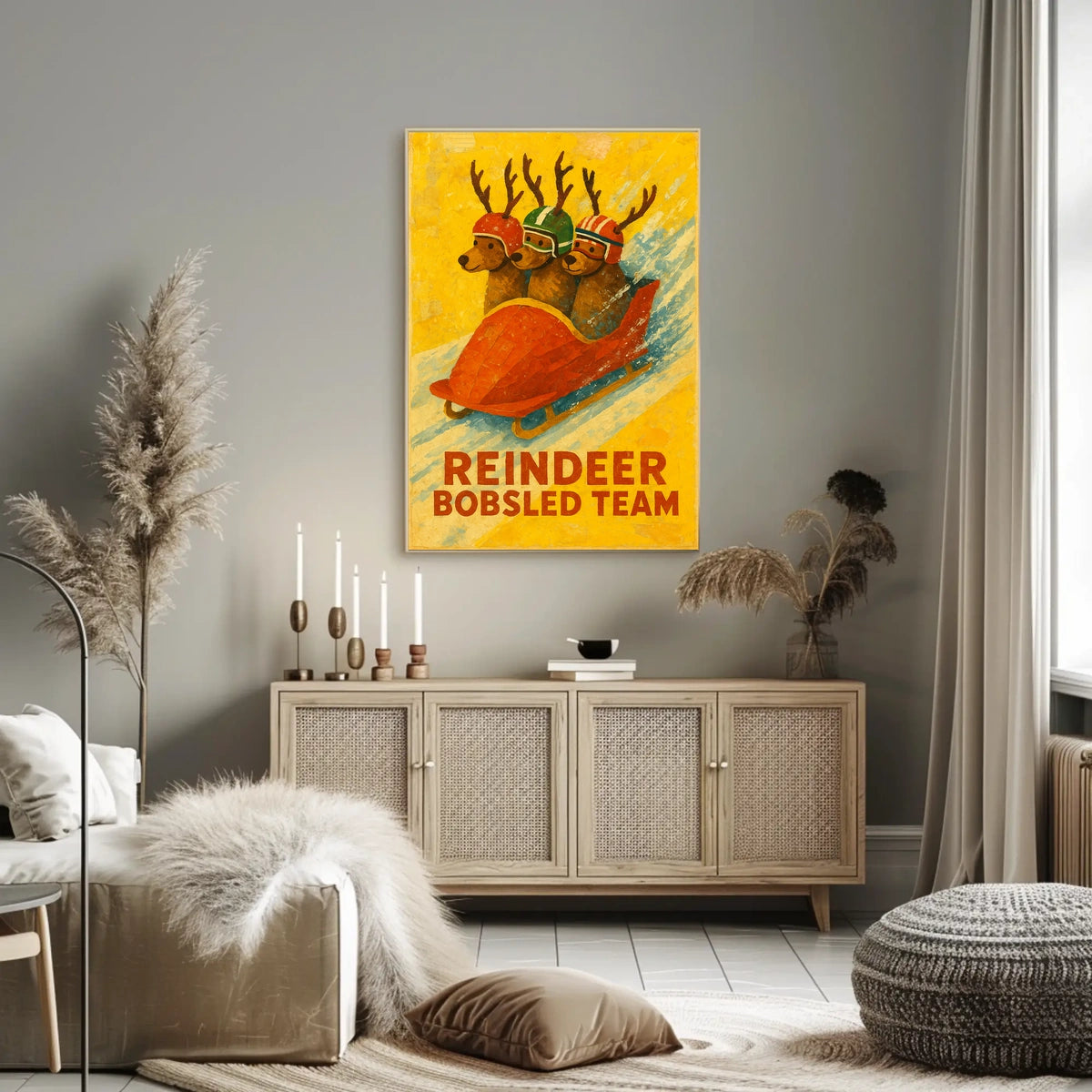 Reindeer Bobsled Team Poster