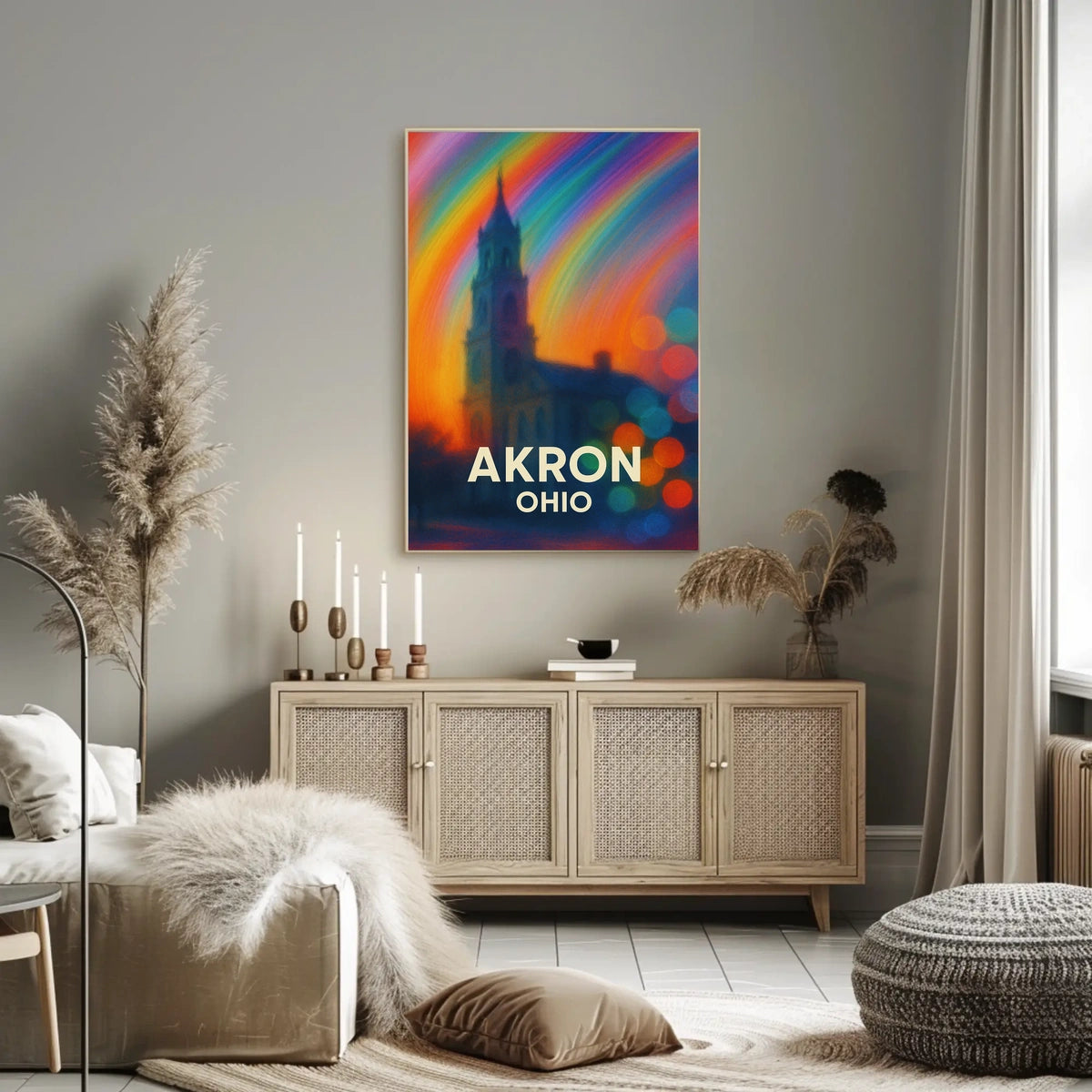 Akron Vibrant Rainbow Cityscape Impressionism Poster