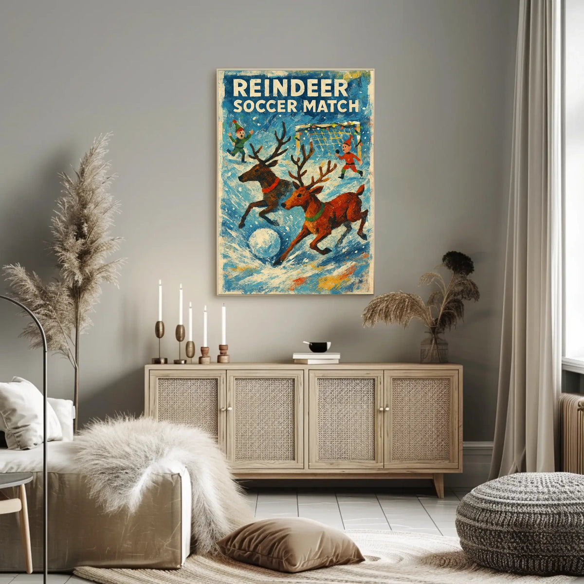 Reindeer Soccer Match Festive Holiday Poster Art