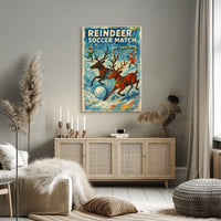 Reindeer Soccer Match Festive Holiday Poster Art