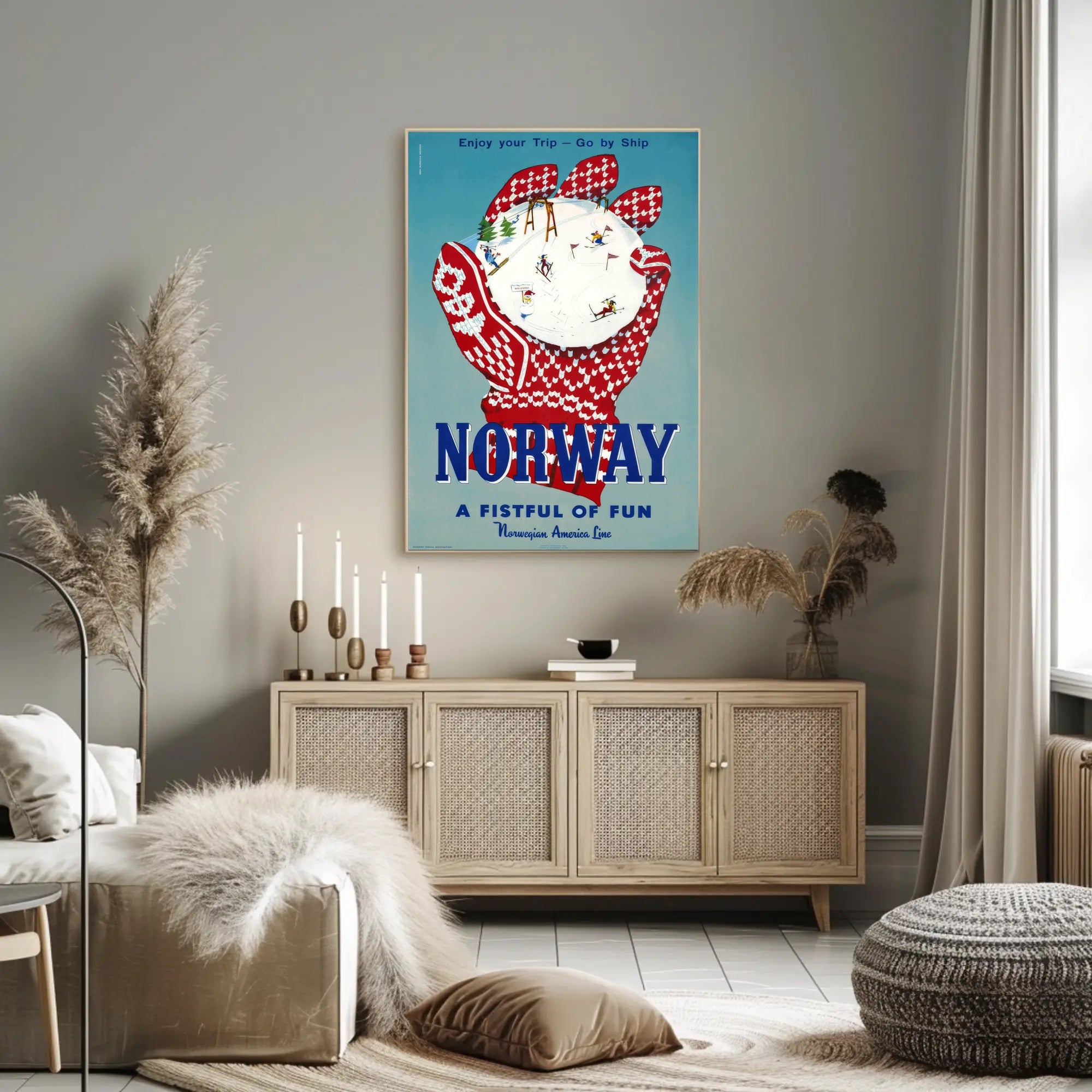 Vintage Norway Travel Poster with Nordic Skiing Adventure PosterGoat