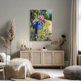 Blue Mailbox With Patriotic Ribbons Outdoor Garden Poster