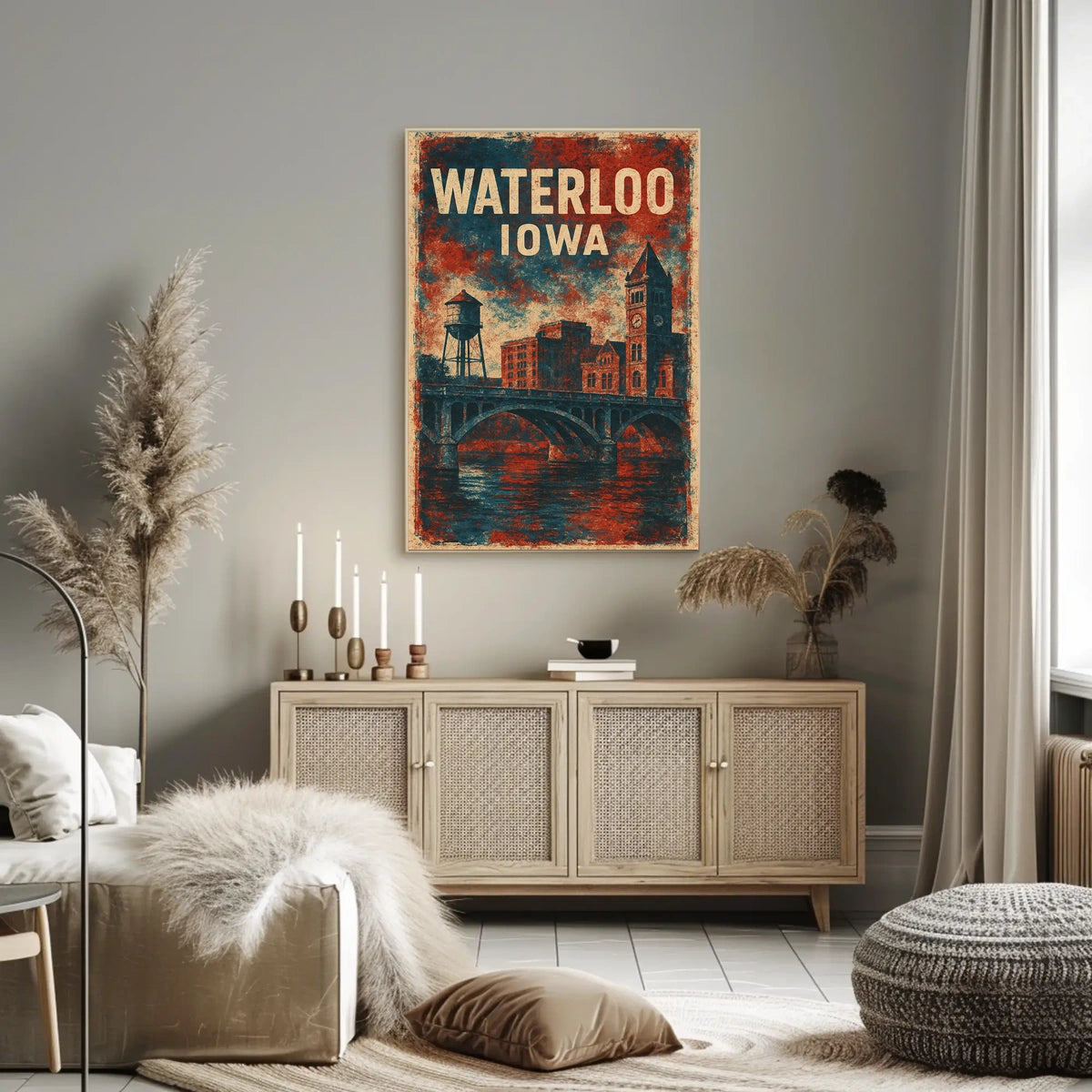 Waterloo Iowa Skyline Minimalist Realism Wanderlust Poster