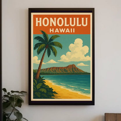 Honolulu Hawaii Diamond Head Beach View Poster