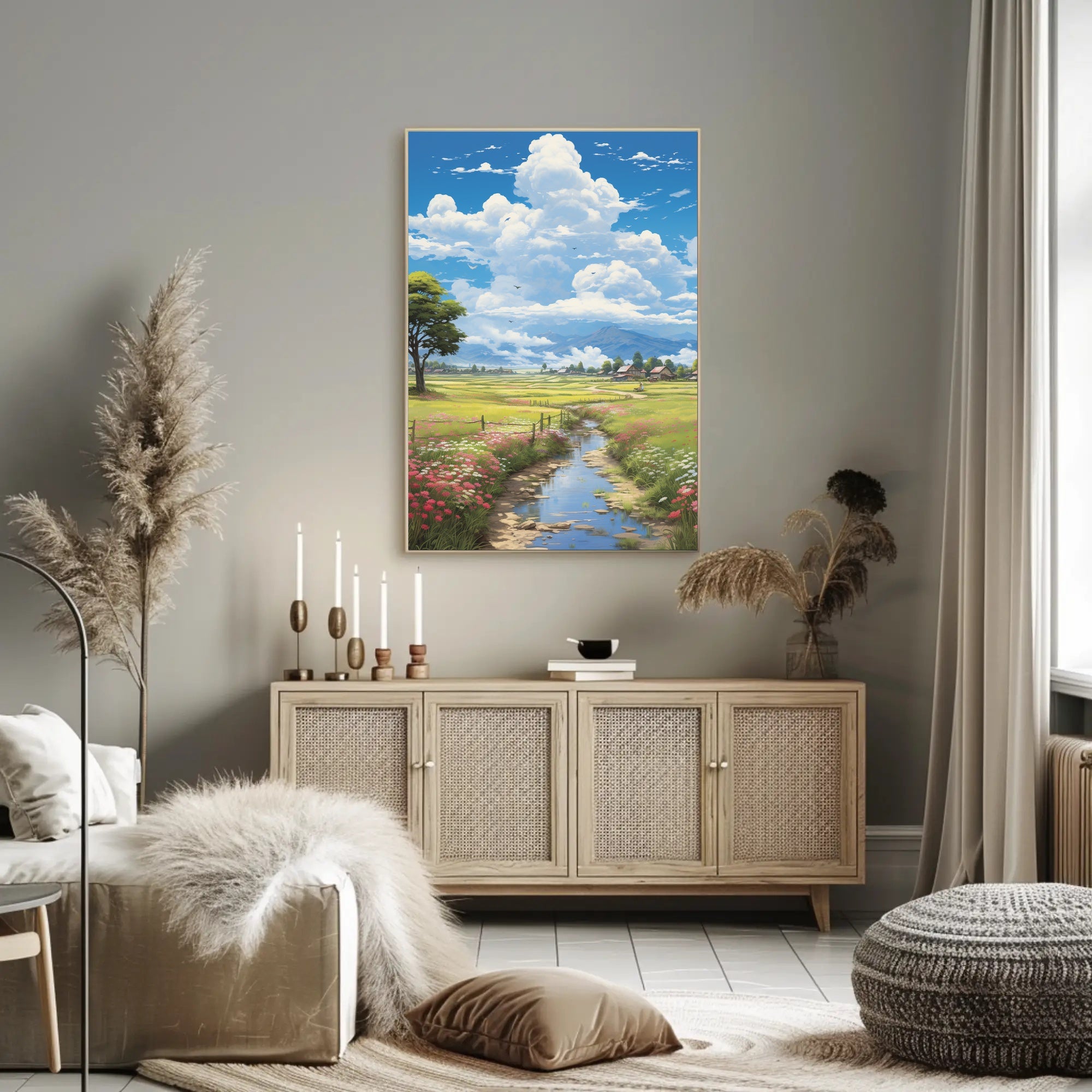 Serene and Idyllic Countryside Landscape Artistic Poster