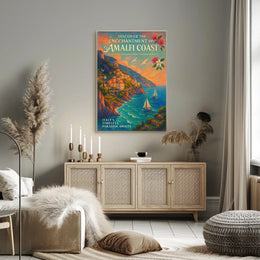 Amalfi Coast Impressionist Art Poster: Vibrant Mediterranean Scene