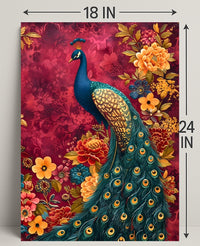 Majestic Peacock Amidst Lush Blooms: Artistic Animal Poster