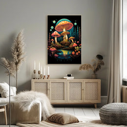 Magical Forest Oversized Mushrooms Abstract, Artistic Poster