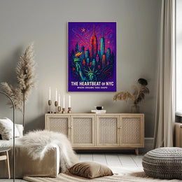 New York City Neon Heartbeat Skyline Poster Modern Wall Art
