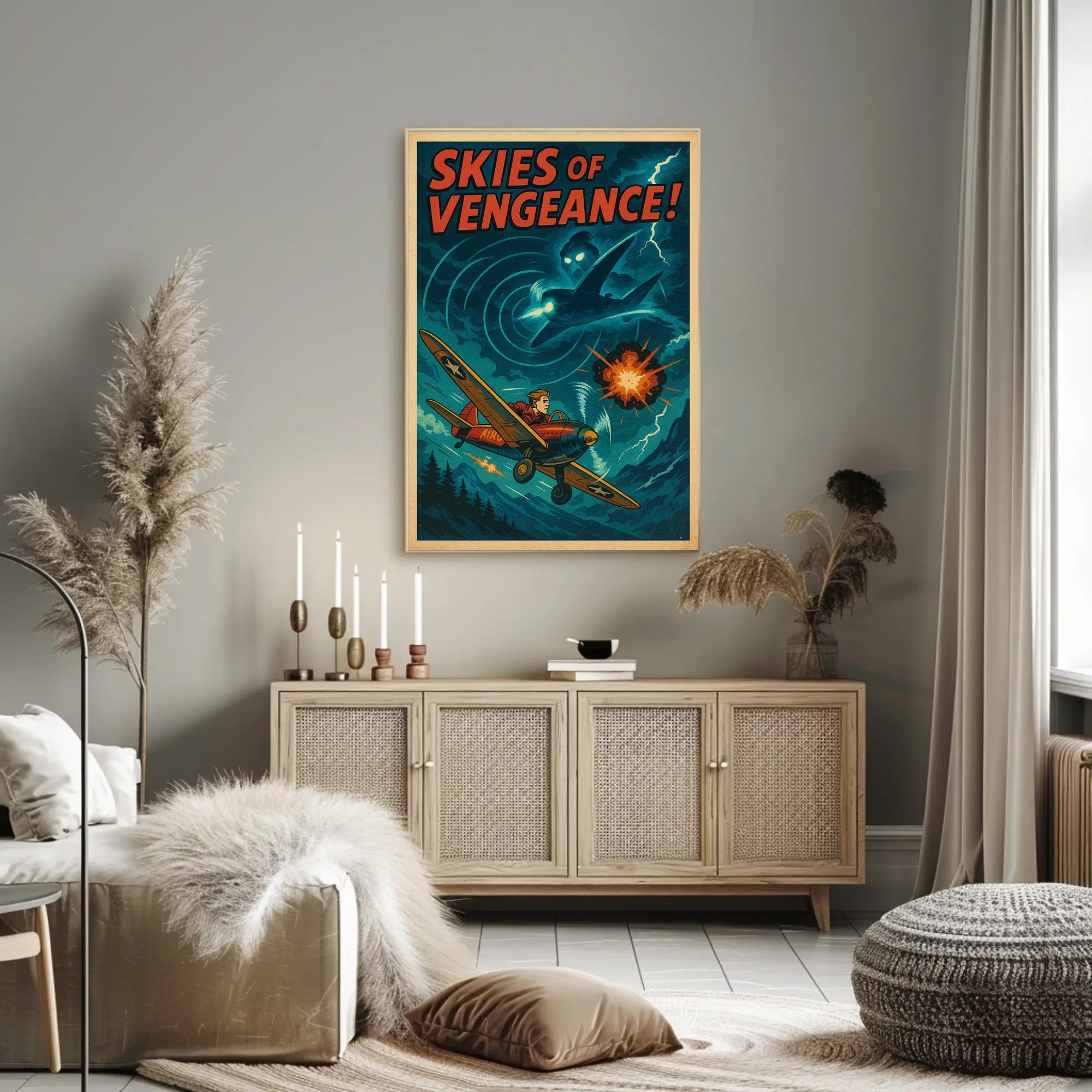 Skies of Vengeance Vintage Action-Adventure Poster
