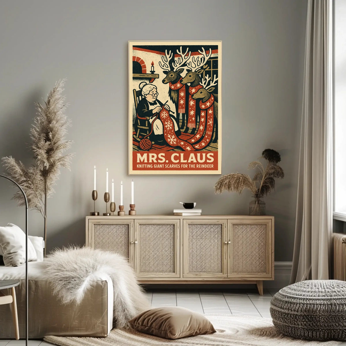 Mrs. Claus Knitting Scarves Poster