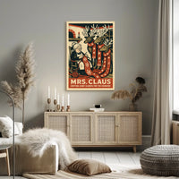 Mrs. Claus Knitting Scarves Poster