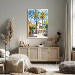 Sunlit Mediterranean Plaza Poster PosterGoat