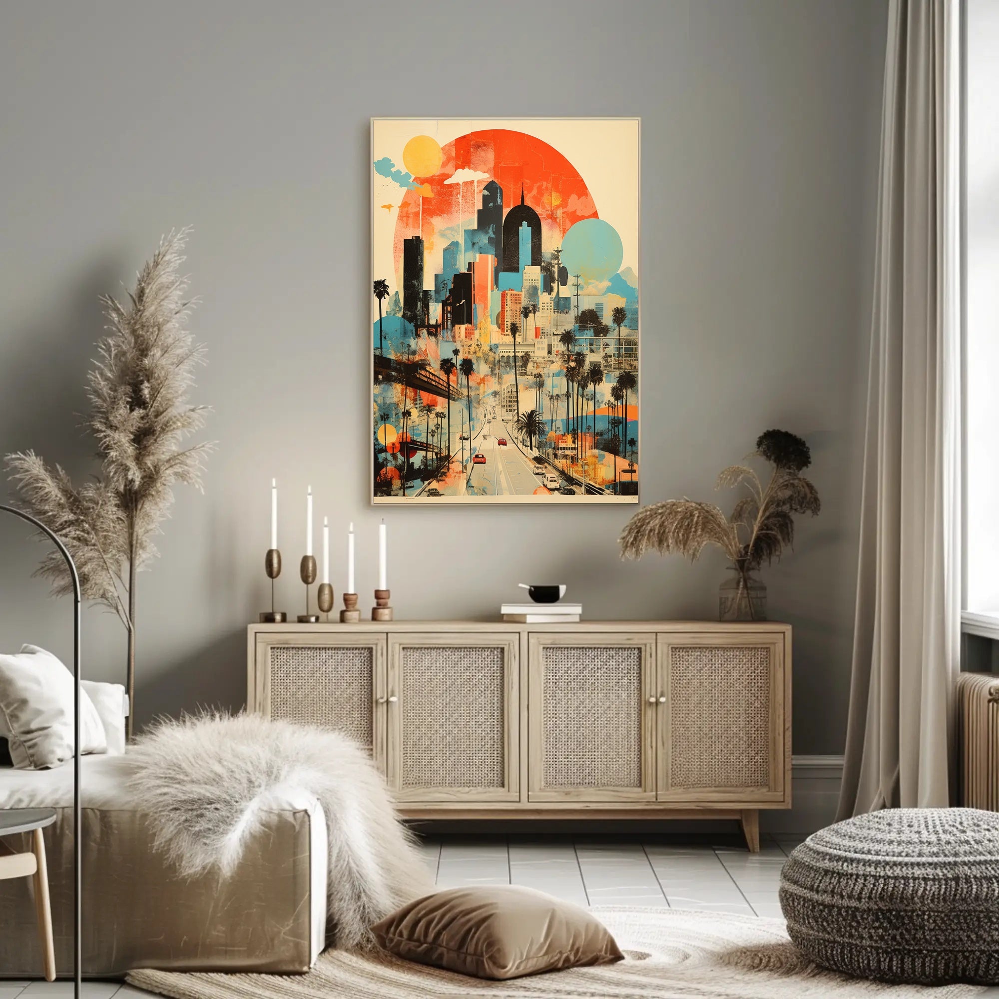 Vibrant Urban Cityscape with Nostalgic Vibes Artistic Poster