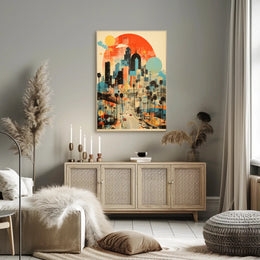 Vibrant Urban Cityscape with Nostalgic Vibes Artistic Poster
