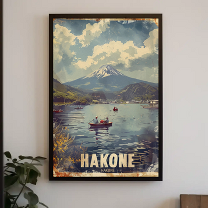 Hakone Japan Lake Mount Fuji Boats View Travel Poster