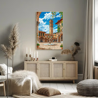 Charming Italian Piazza with Clock Tower Poster