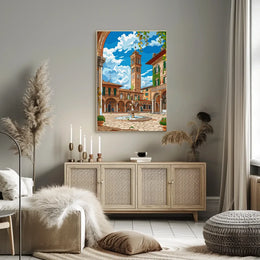 Charming Italian Piazza with Clock Tower Poster