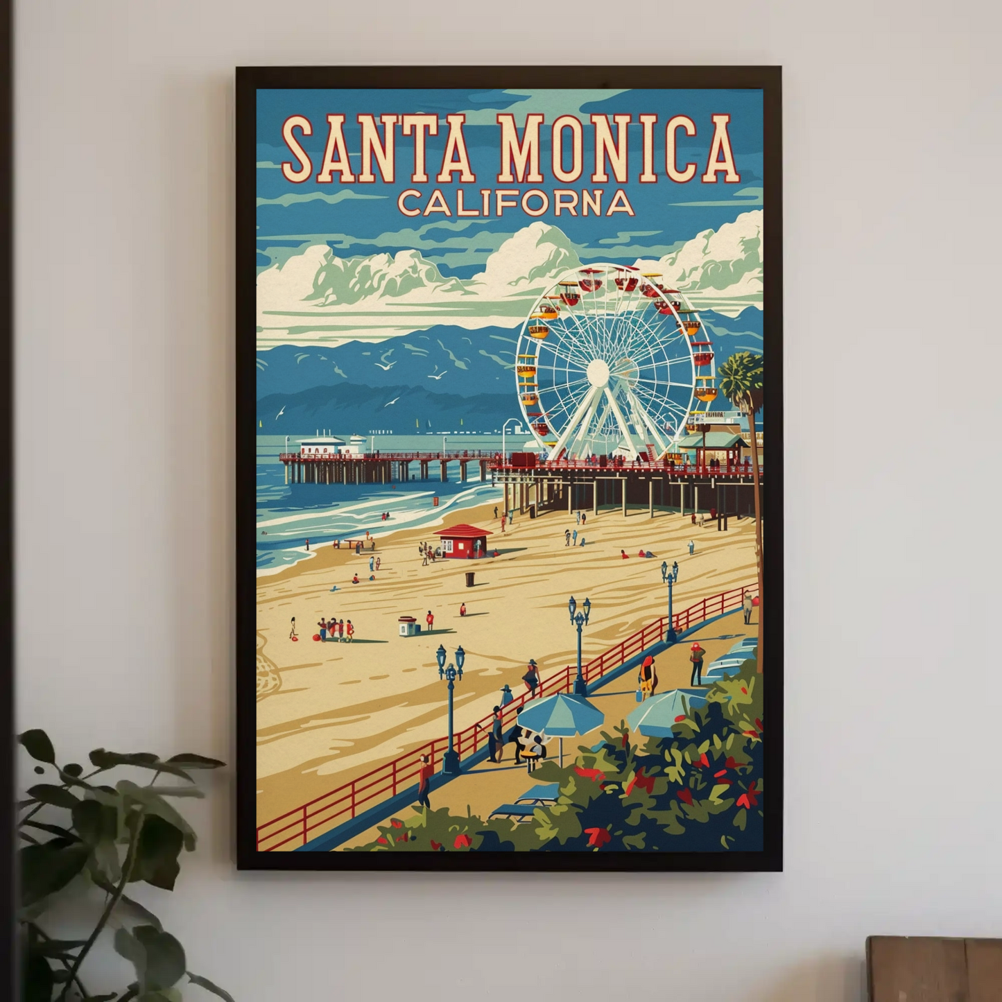 Santa Monica Pier Ferris Wheel Coastal Beach Travel Poster