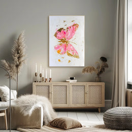 Elegant Pink and Gold Butterfly Abstract or Artistic Poster PosterGoat