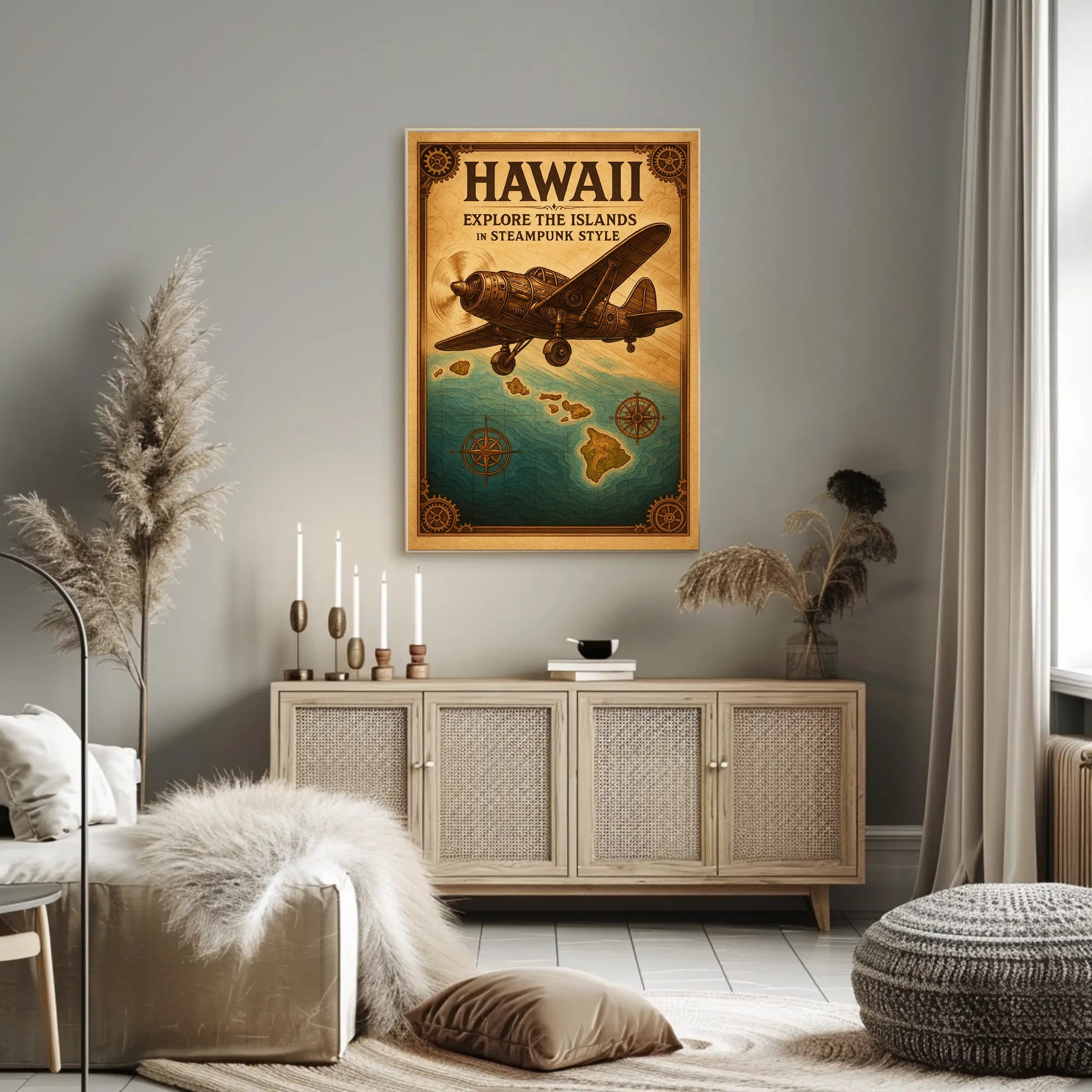 Explore Hawaii in Steampunk Style Poster