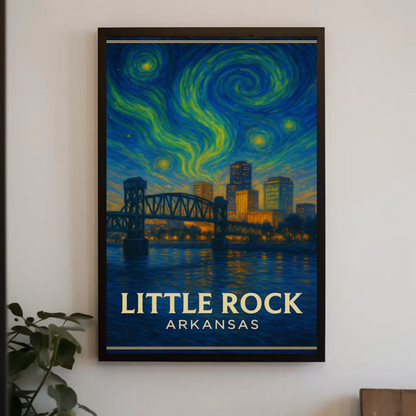 Little Rock Arkansas Bridge Skyline Starry Night Travel Poster
