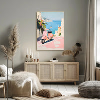 Vespa Coastal Poster Vintage Pastel Travel Wall Art