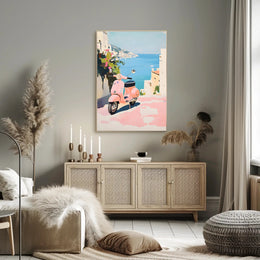 Vespa Coastal Poster Vintage Pastel Travel Wall Art