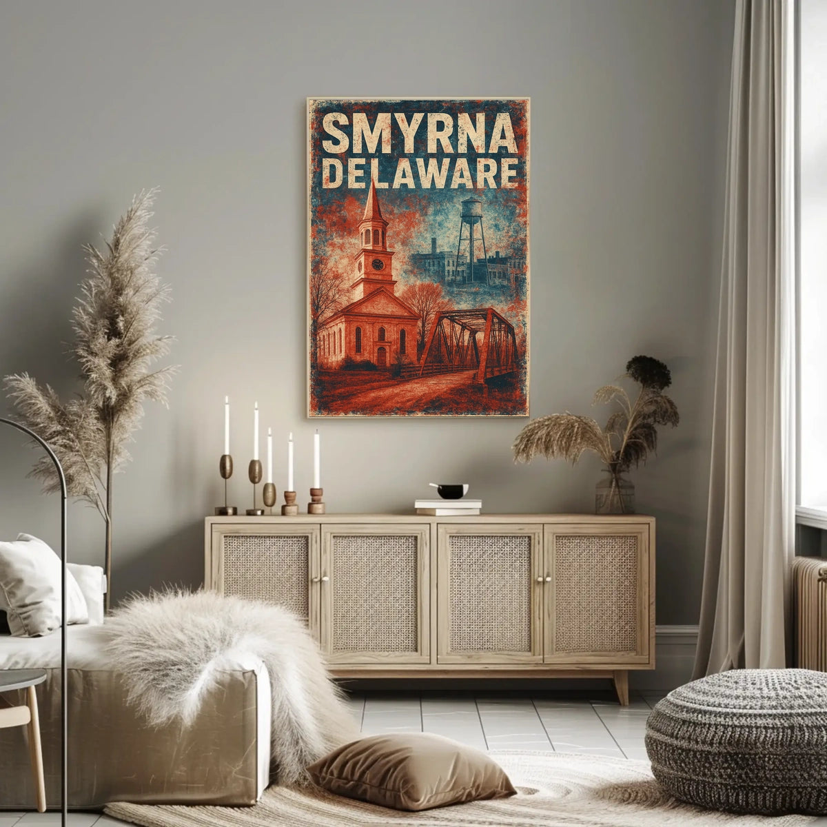 Vintage Smyrna Delaware Americana Charm Folk Art Poster