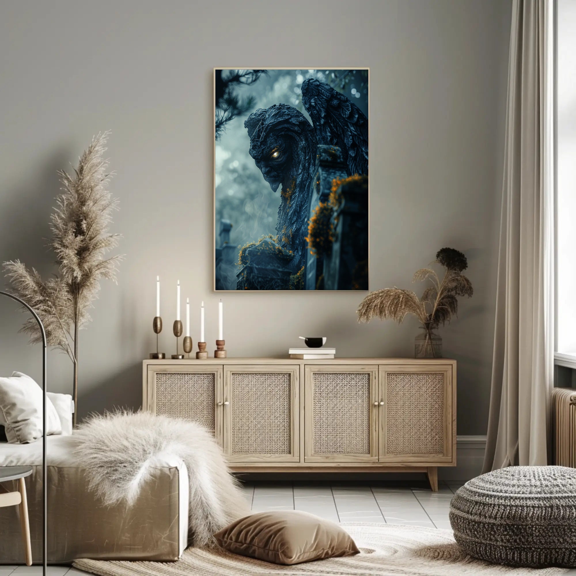 Gargoyle With Glowing Eyes Fantasy or Mythology Poster PosterGoat