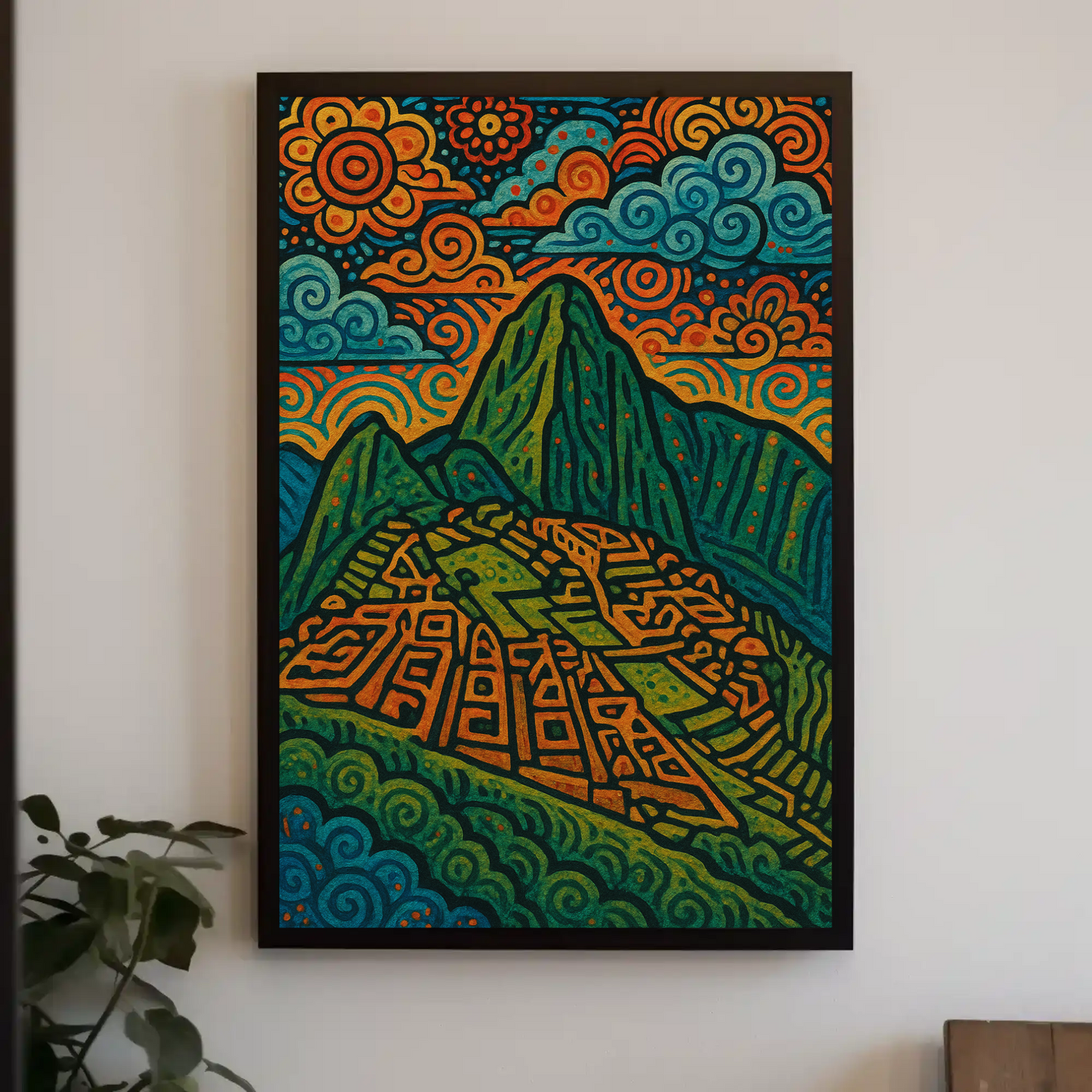 Machu Picchu Mountains Folk Art Travel Poster