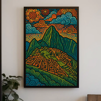 Machu Picchu Mountains Folk Art Travel Poster