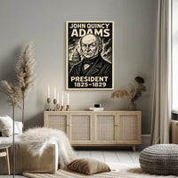 John Quincy Adams 6th President of the United States B & W Comic Sketch Poster