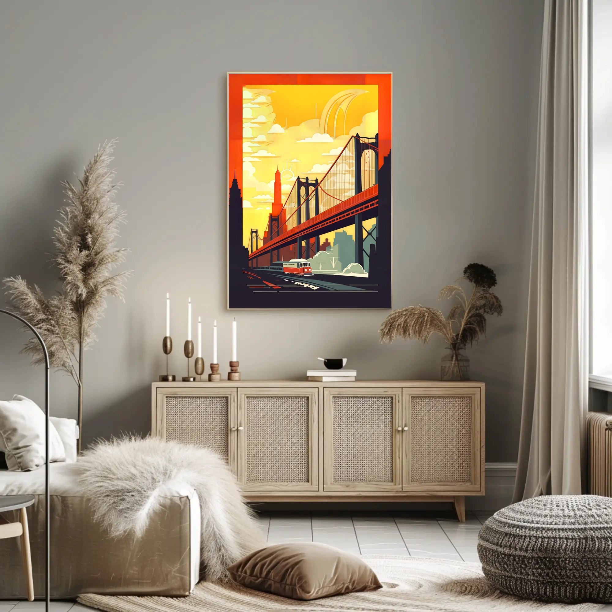 Urban Bridge Art Deco Poster