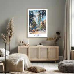 Mumbai's Vibrant Watercolor Cityscape with Energetic Urban or Cityscape Poster PosterGoat