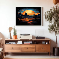 Celestial Sunset Over Desert Landscape Poster