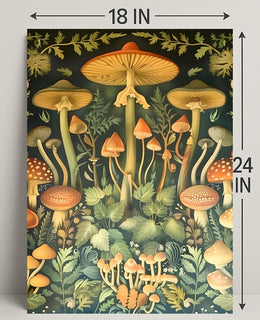 Mushroom Wonderland in Vintage Botanical Illustration Educational Poster