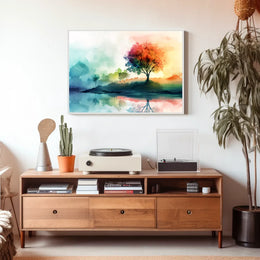 Serene Autumn Reflection Watercolor Landscape Poster