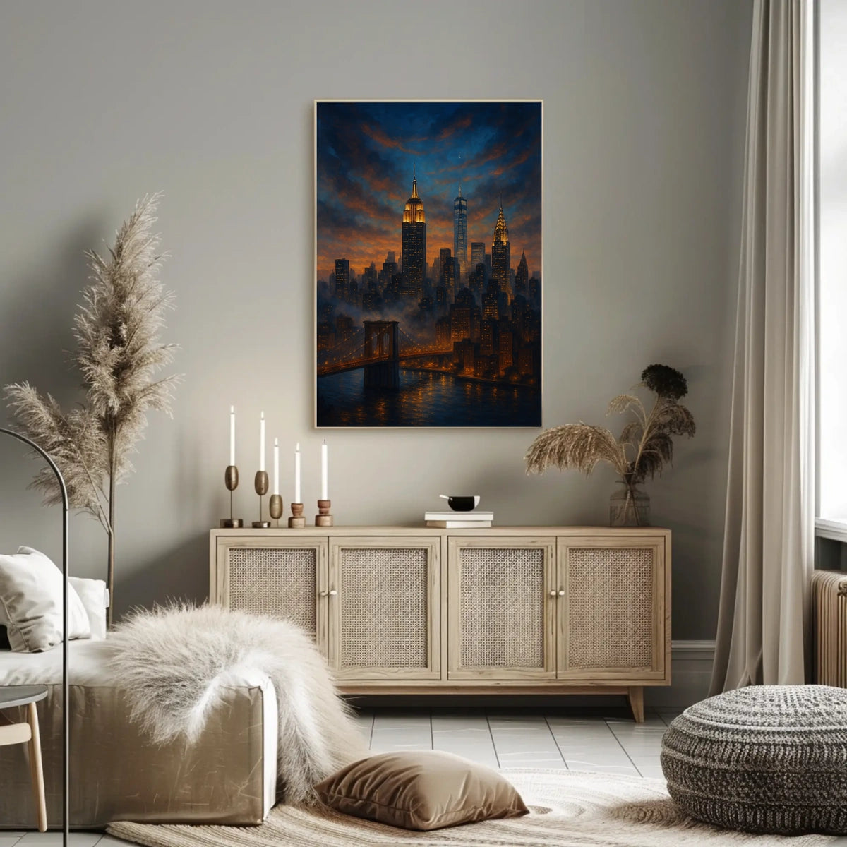 New York City Twilight Skyline Poster Modern Wall Art