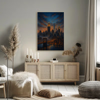 New York City Twilight Skyline Poster Modern Wall Art