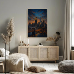 New York City Twilight Skyline Poster Modern Wall Art