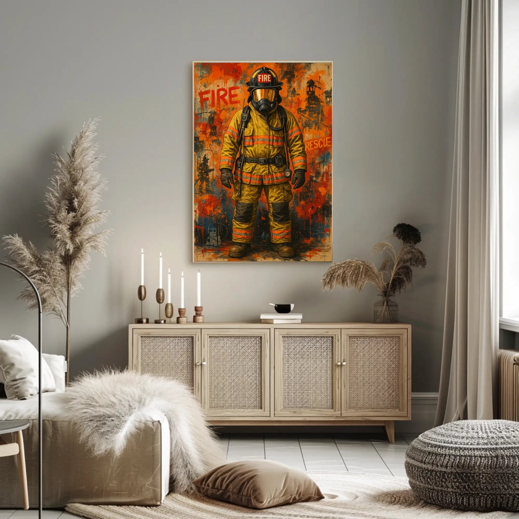 Firefighter Heroism Action Fire Rescue Poster
