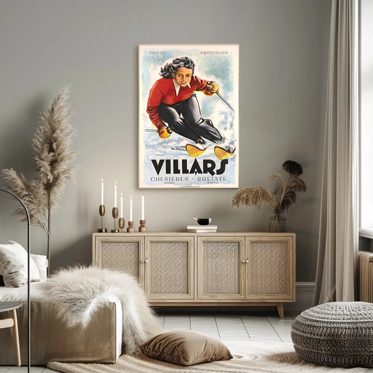 Skiing in Villars, Switzerland Poster