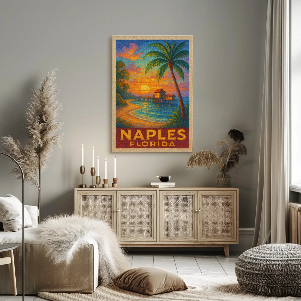Naples Florida Sunset Poster Wall Art 18x24 Coastal Decor