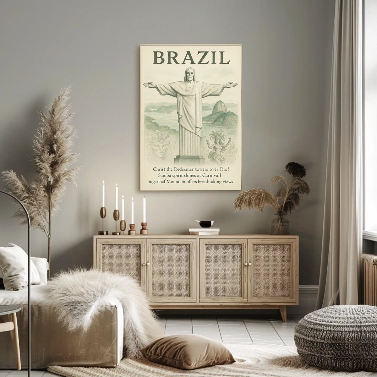 Brazilian Landmarks Vintage Poster: Carnival and Culture