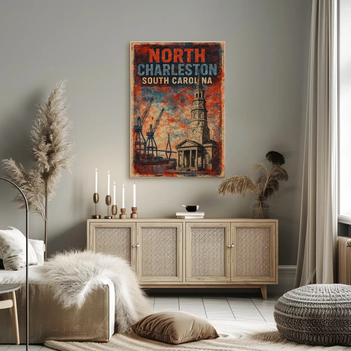 North Charleston Skyline Minimalist Wanderlust Poster